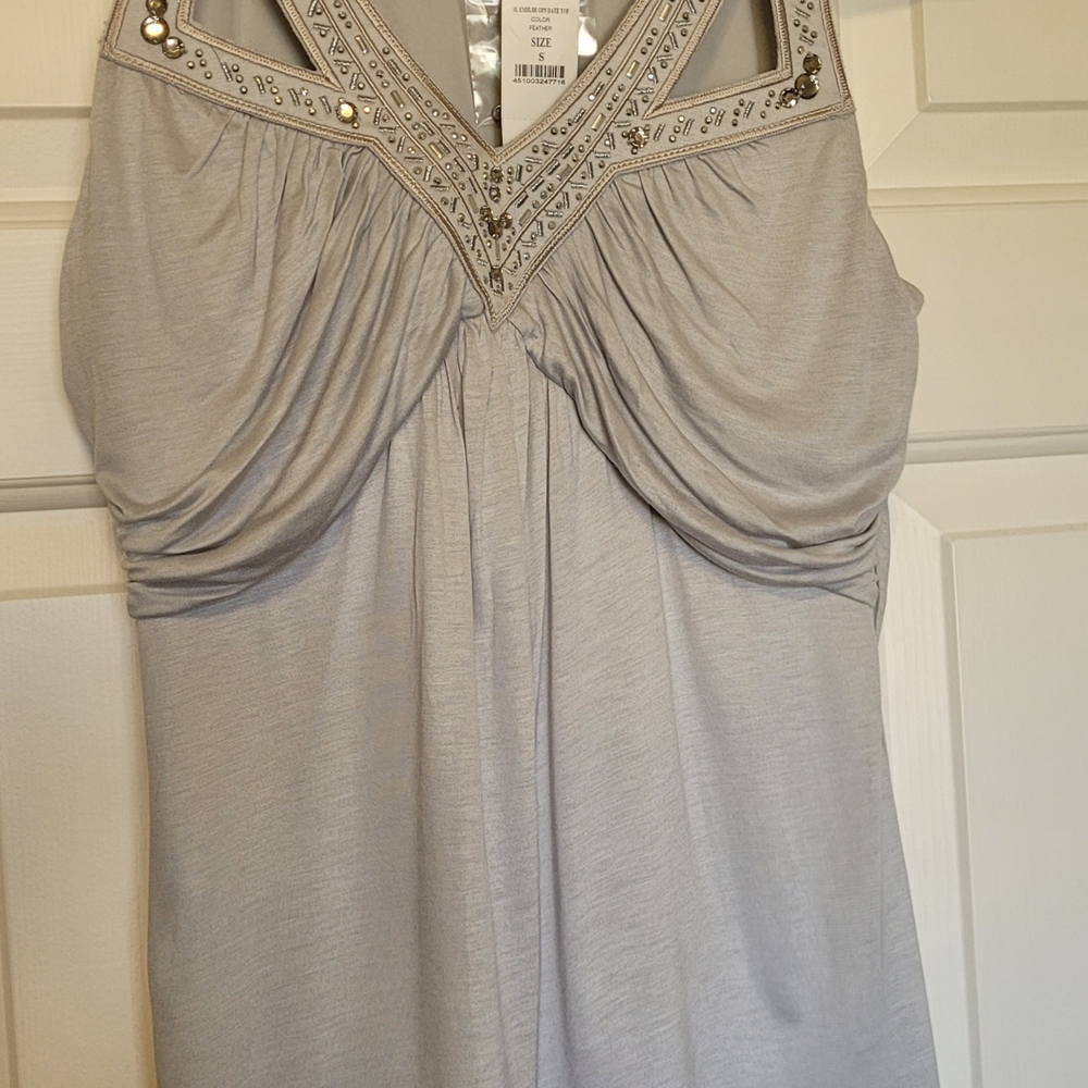 White House Black Market Gray Embellished Tank Top